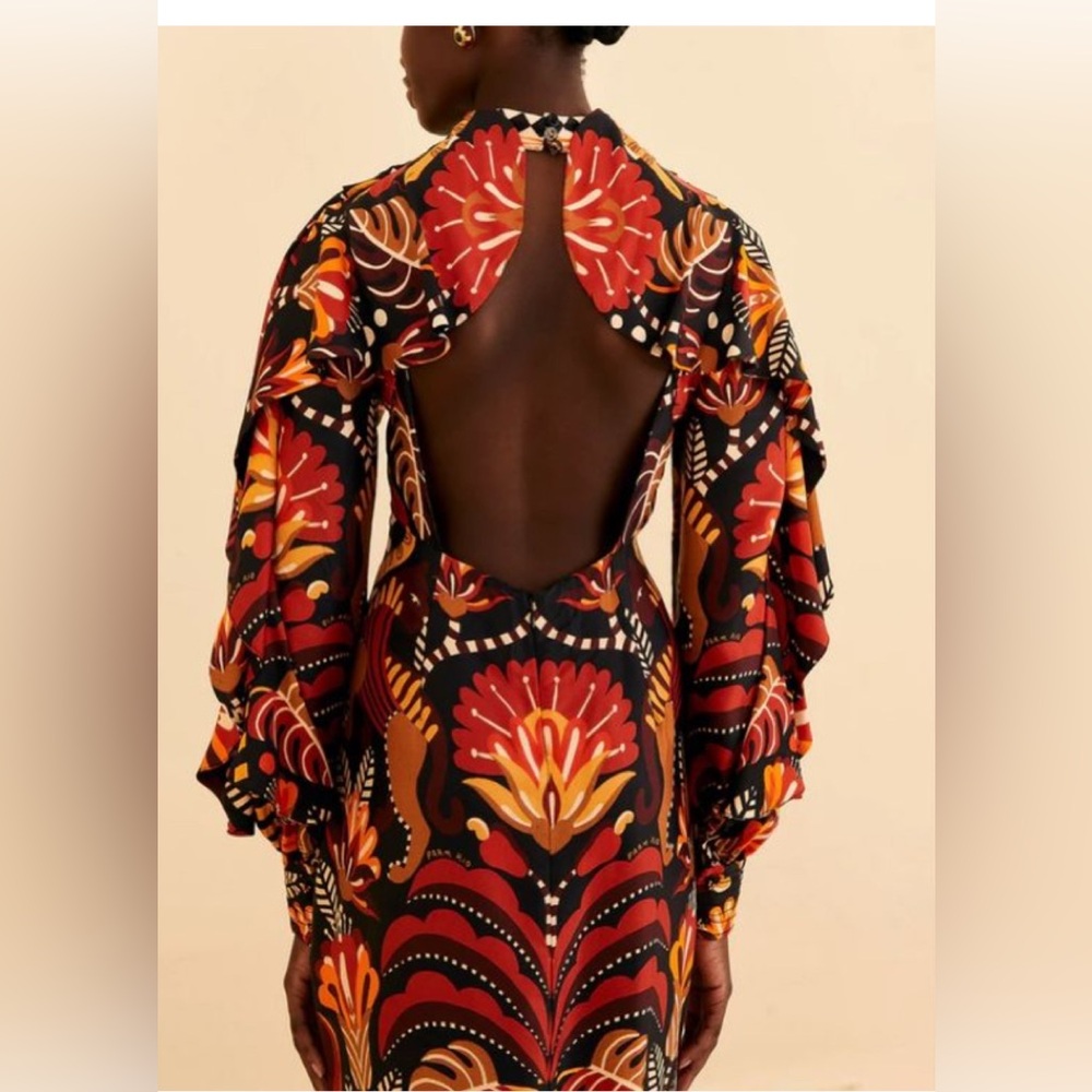 Farm Rio Nature Beauty Red Scarf Backless Dress L NWT - Picture 2 of 7